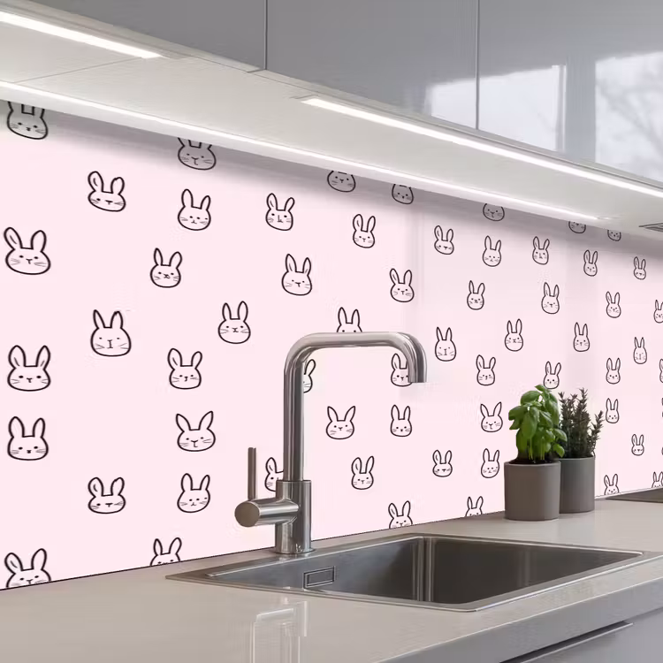 Spatscherm keuken - Konijnen - Minimalistisch - Roze — 2