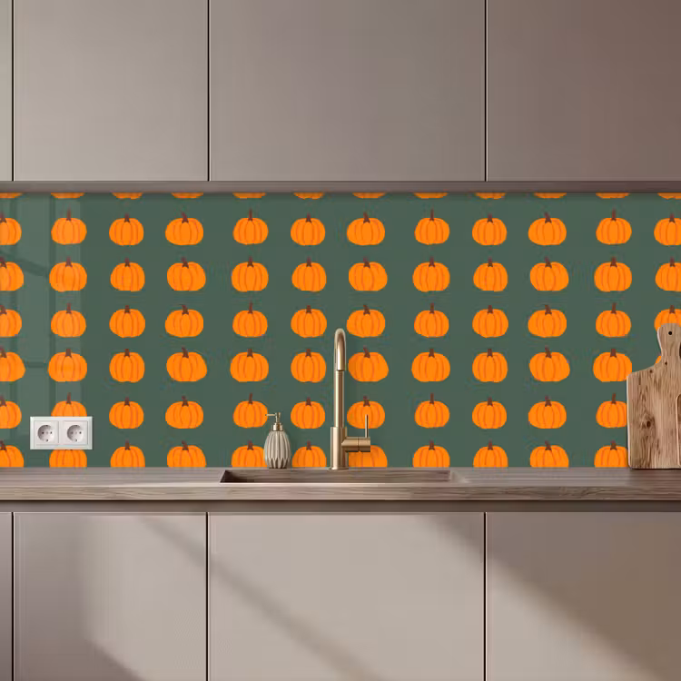 Spatscherm keuken - Pompoen - Patroon - Oranje — 1