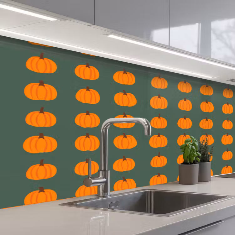 Spatscherm keuken - Pompoen - Patroon - Oranje — 2