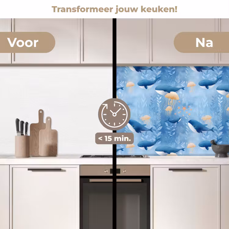 Spatscherm keuken - Walvissen - Oceaan - Blauw — 3