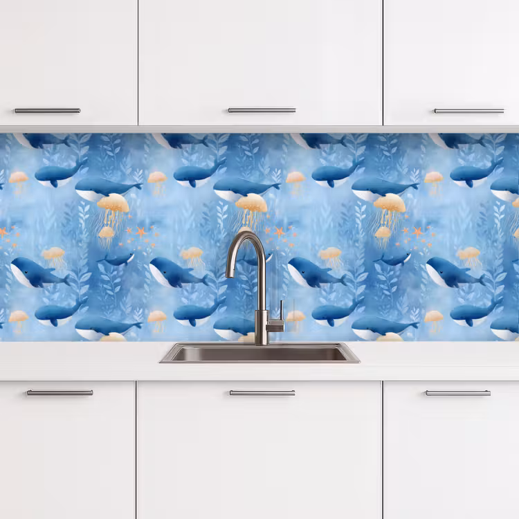 Spatscherm keuken - Walvissen - Oceaan - Blauw — 4
