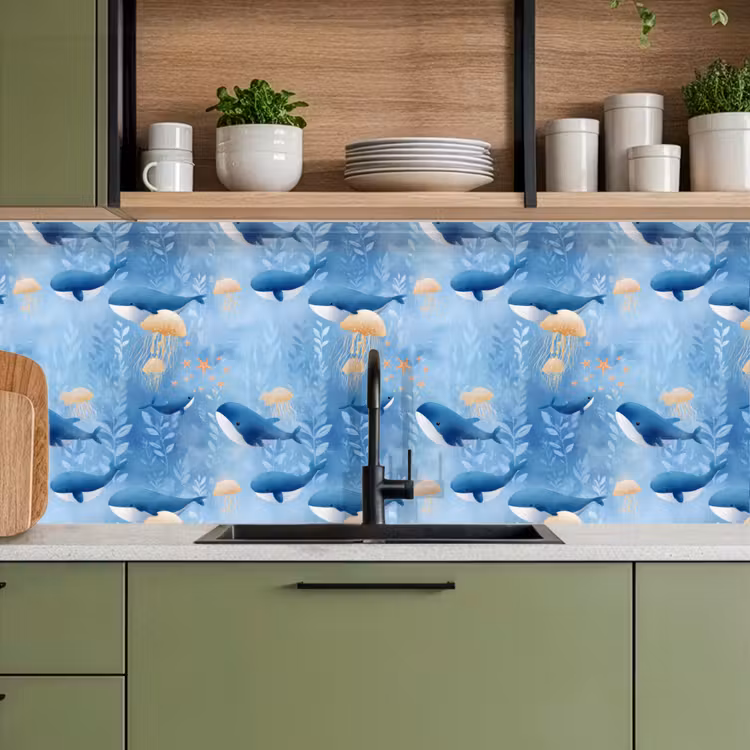 Spatscherm keuken - Walvissen - Oceaan - Blauw — 7