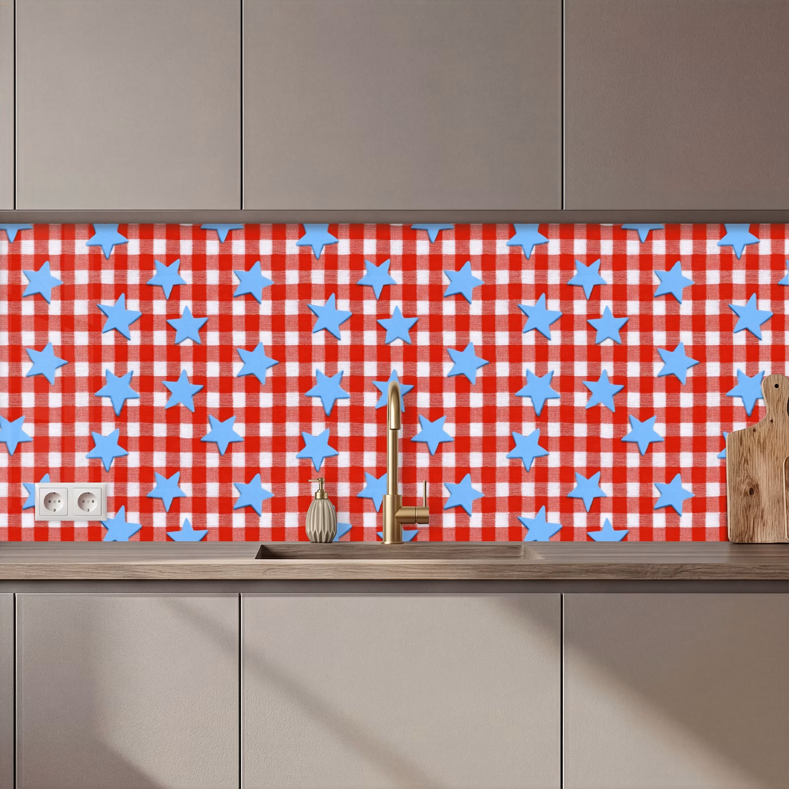 Spatscherm keuken - Ruit - Sterren - Rood — 1