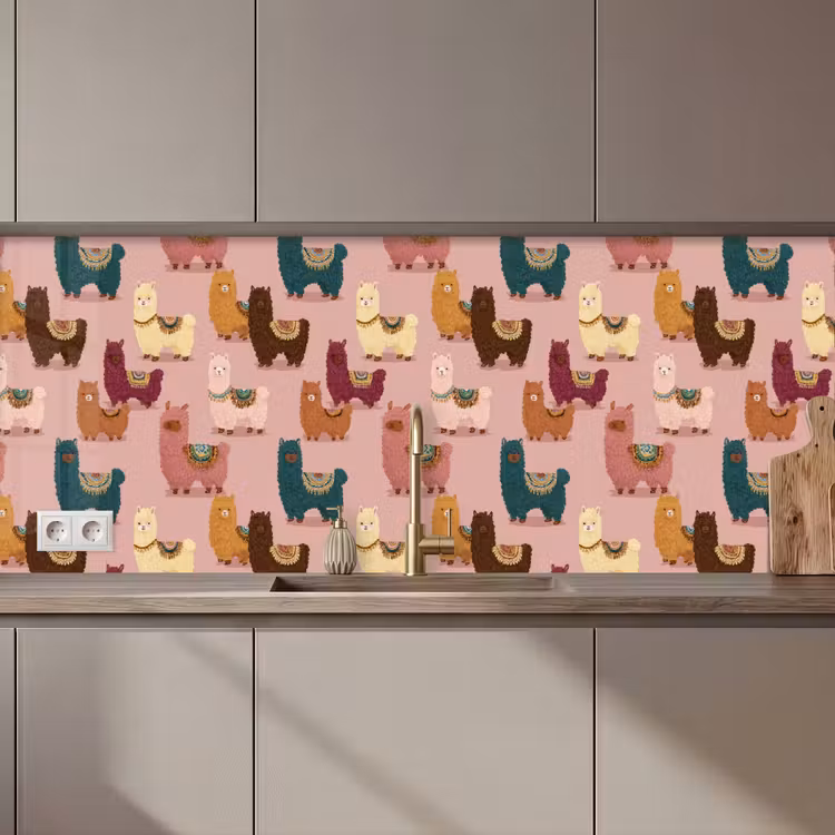 Spatscherm keuken - Alpaca's - Patroon - Kleurrijk — 1