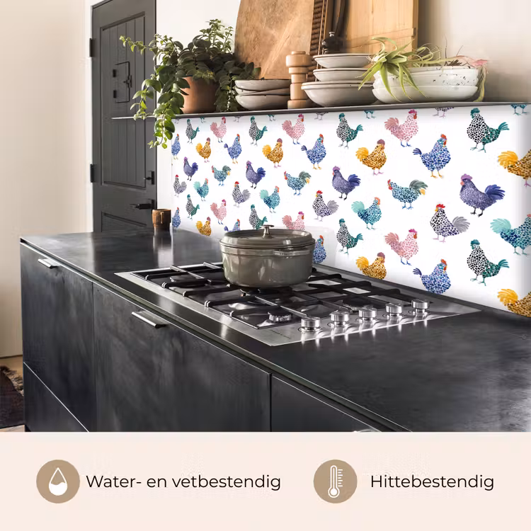 Spatscherm keuken - Kippen -Aquarel - Kleurrijk — 5