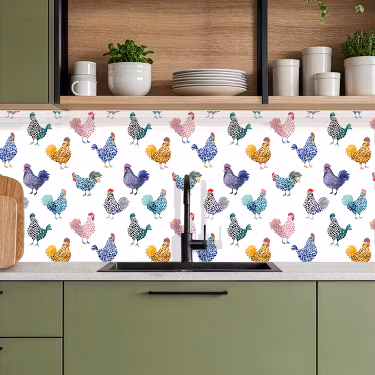 Spatscherm keuken - Kippen -Aquarel - Kleurrijk — 7