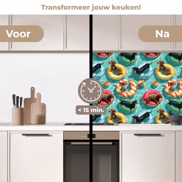 Spatscherm keuken - Teckels - Zwembad - Kleurrijk — 3