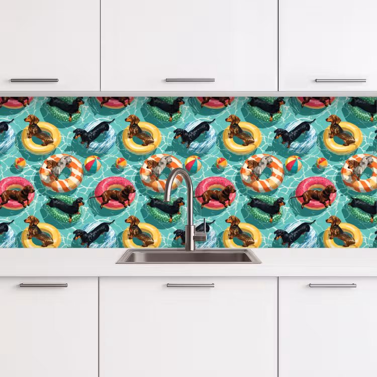Spatscherm keuken - Teckels - Zwembad - Kleurrijk — 4
