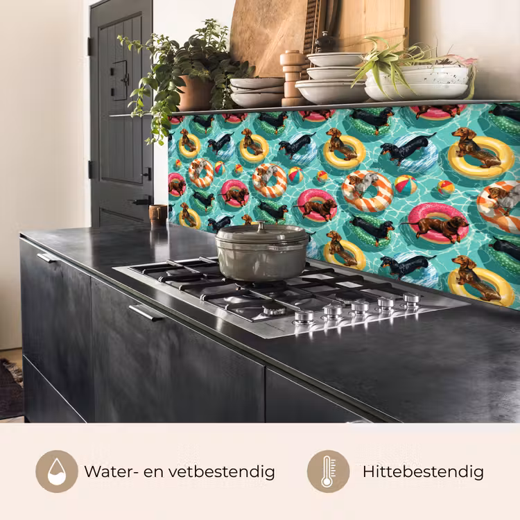 Spatscherm keuken - Teckels - Zwembad - Kleurrijk — 5