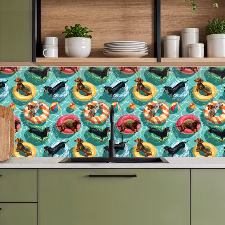 Spatscherm keuken - Teckels - Zwembad - Kleurrijk — 7