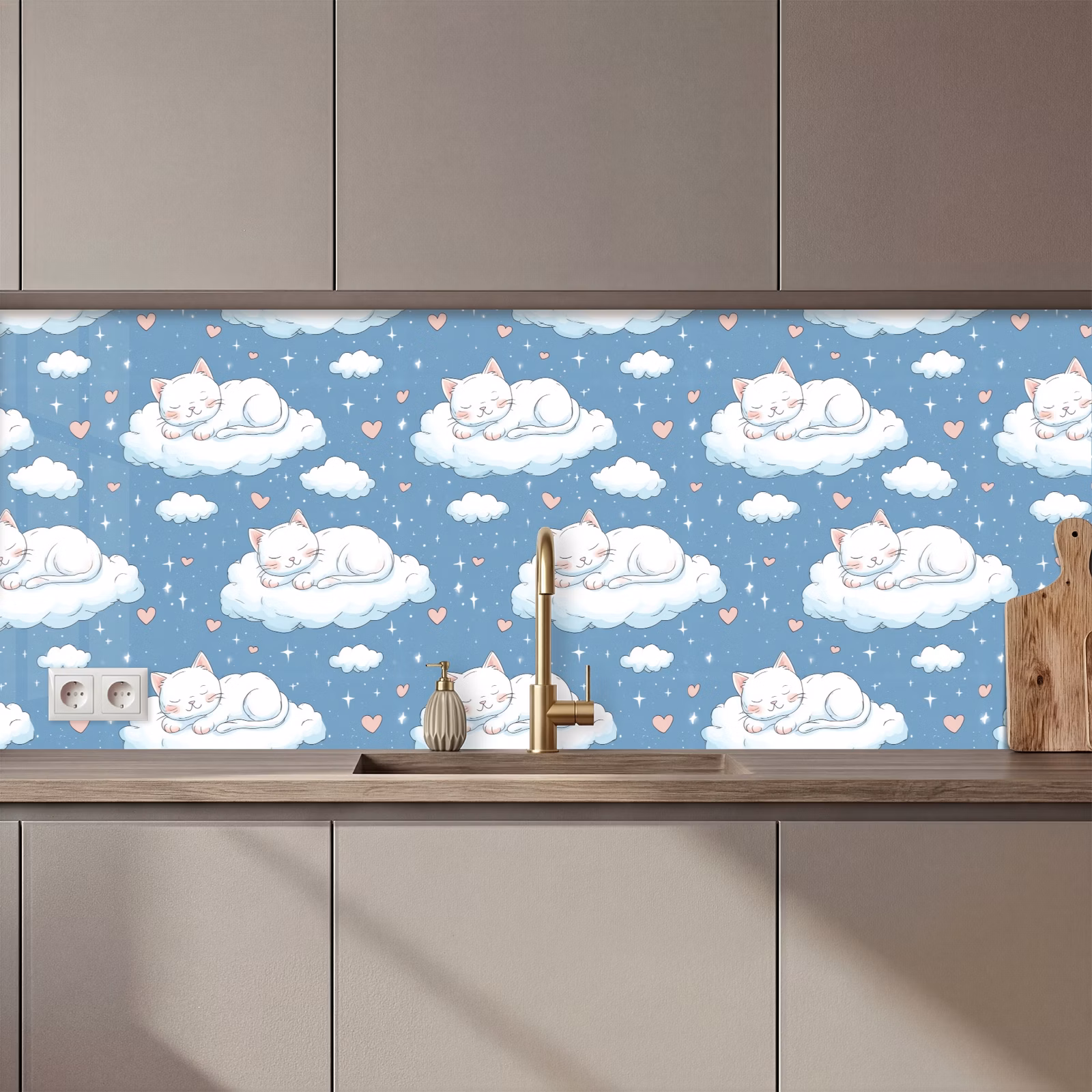 Spatscherm keuken - Kitten - Wolken - Blauw — 1