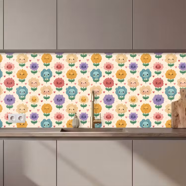 Spatscherm keuken - Bloemen - Hartjes - Kleurrijk — 1