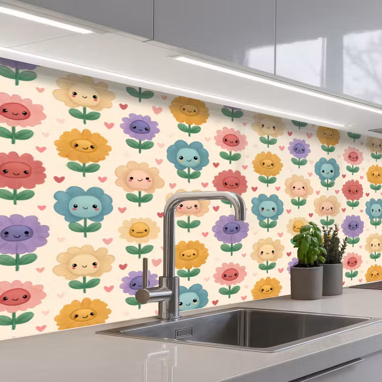 Spatscherm keuken - Bloemen - Hartjes - Kleurrijk — 2