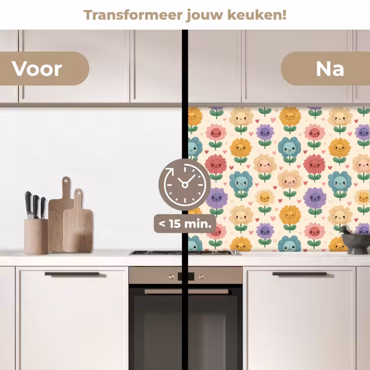 Spatscherm keuken - Bloemen - Hartjes - Kleurrijk — 3