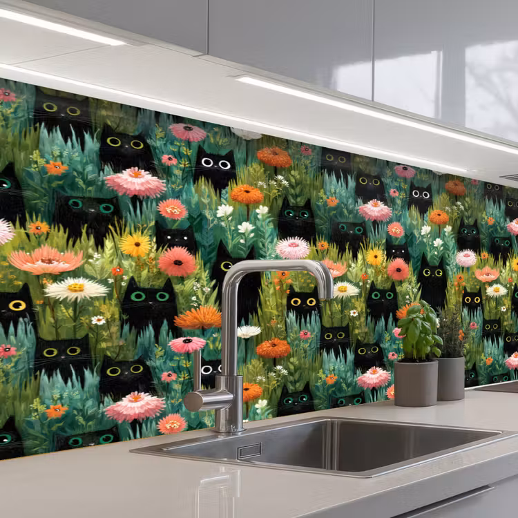 Spatscherm keuken - Katten - Bloemen - Kleurrijk — 2