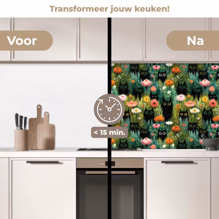 Spatscherm keuken - Katten - Bloemen - Kleurrijk — 3