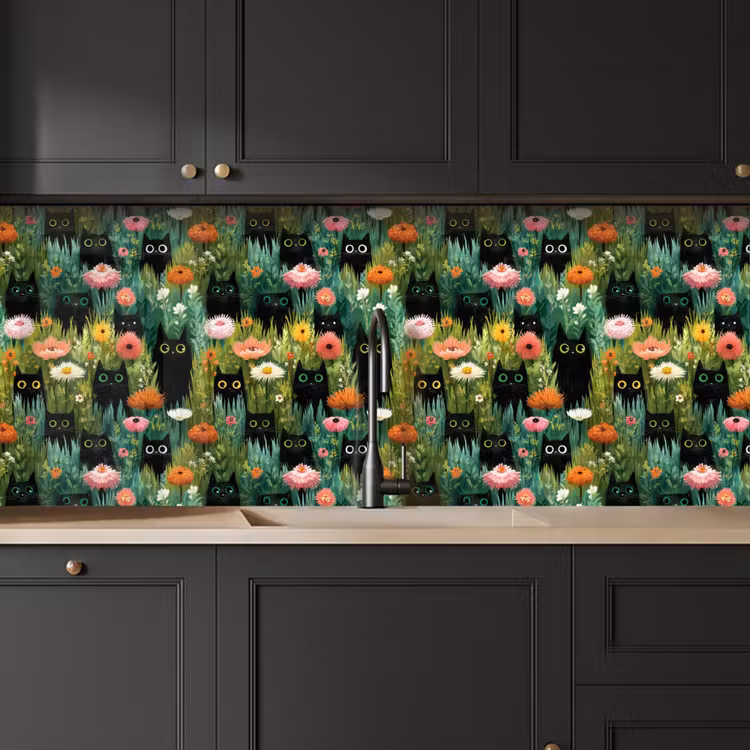 Spatscherm keuken - Katten - Bloemen - Kleurrijk — 6