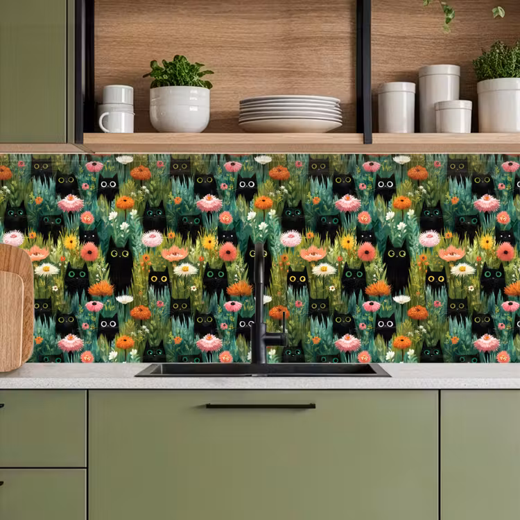 Spatscherm keuken - Katten - Bloemen - Kleurrijk — 7