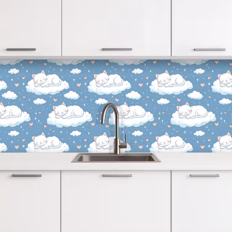 Spatscherm keuken - Kitten - Wolken - Blauw — 4