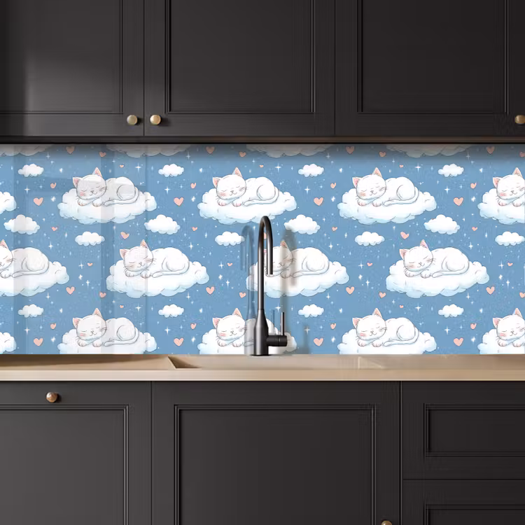 Spatscherm keuken - Kitten - Wolken - Blauw — 6