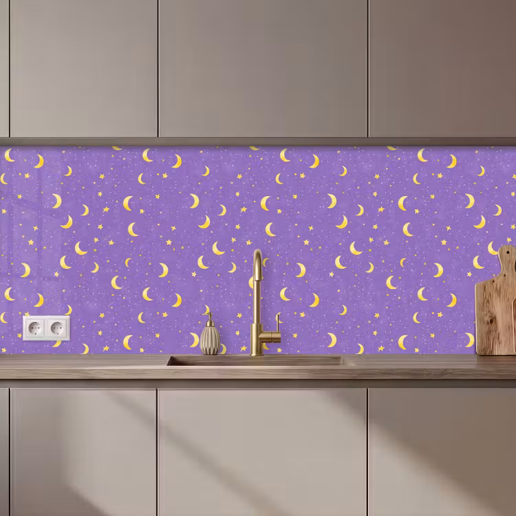 Spatscherm keuken - Manen - Sterren - Paars — 1