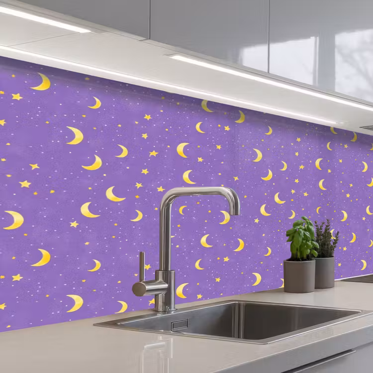 Spatscherm keuken - Manen - Sterren - Paars — 2