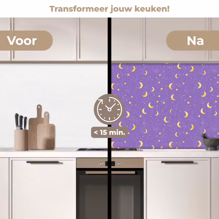 Spatscherm keuken - Manen - Sterren - Paars — 3