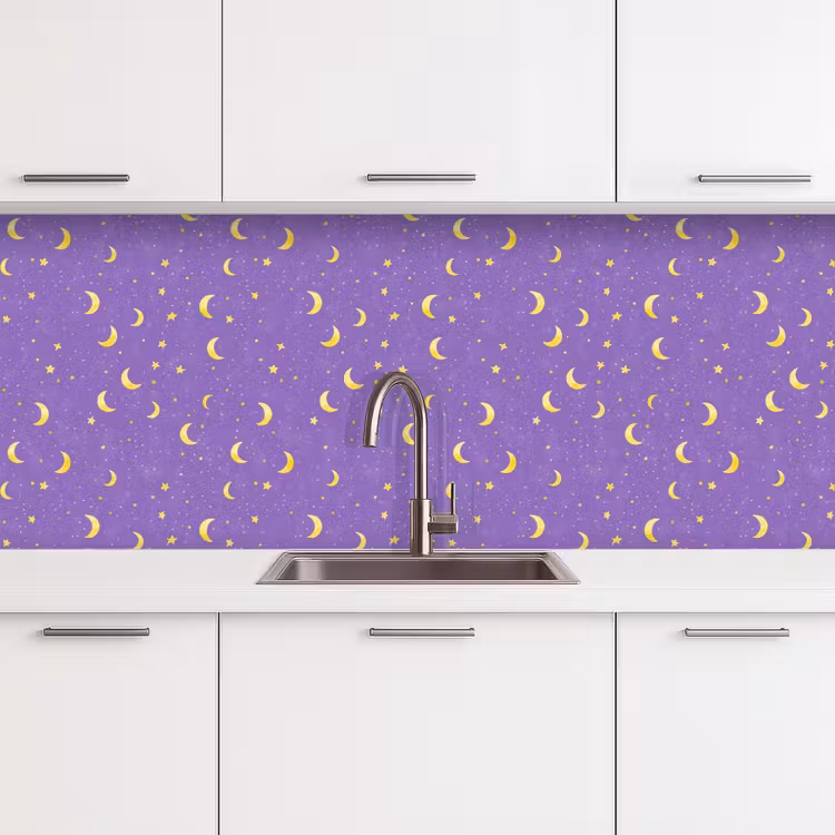 Spatscherm keuken - Manen - Sterren - Paars — 4