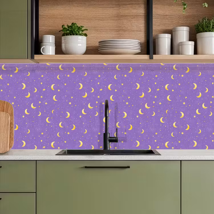 Spatscherm keuken - Manen - Sterren - Paars — 7