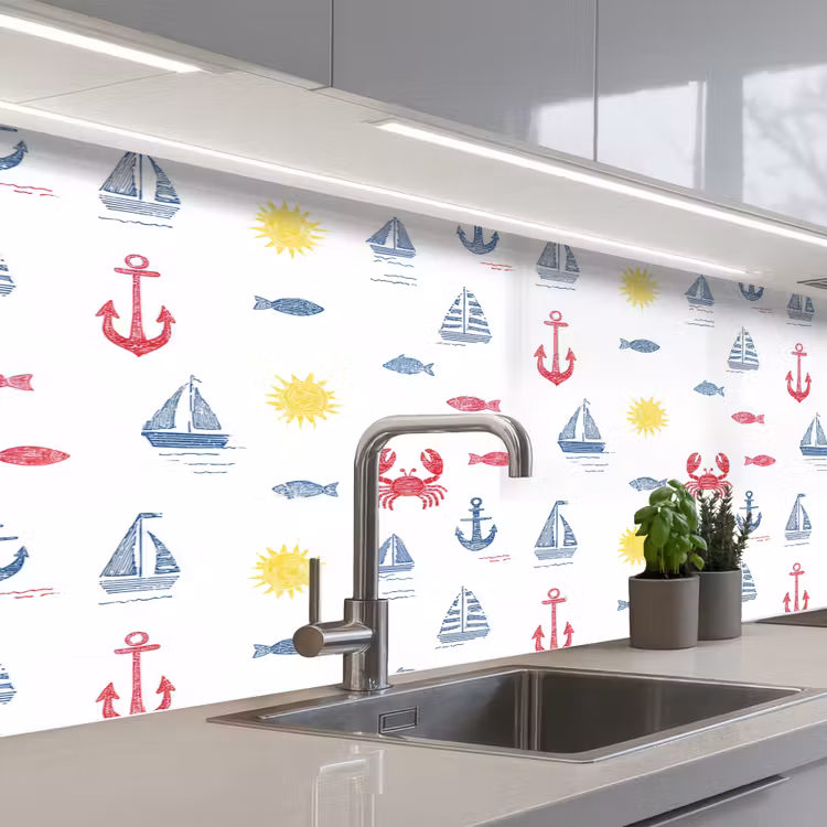 Spatscherm keuken - Nautisch - Illustraties - Kleurrijk — 2