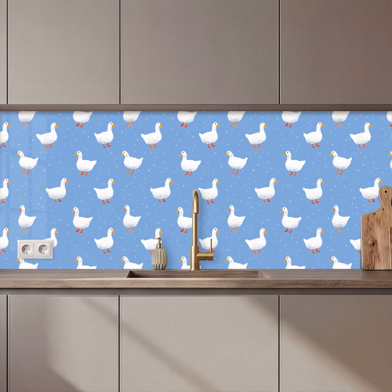 Spatscherm keuken - Ganzen - Elegant - Blauw — 1