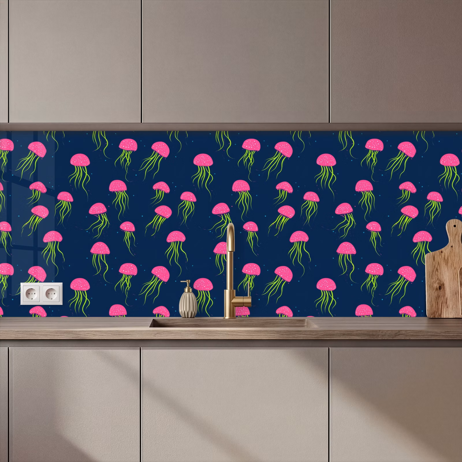 Spatscherm keuken - Kwallen - Diepzee - Neon — 1