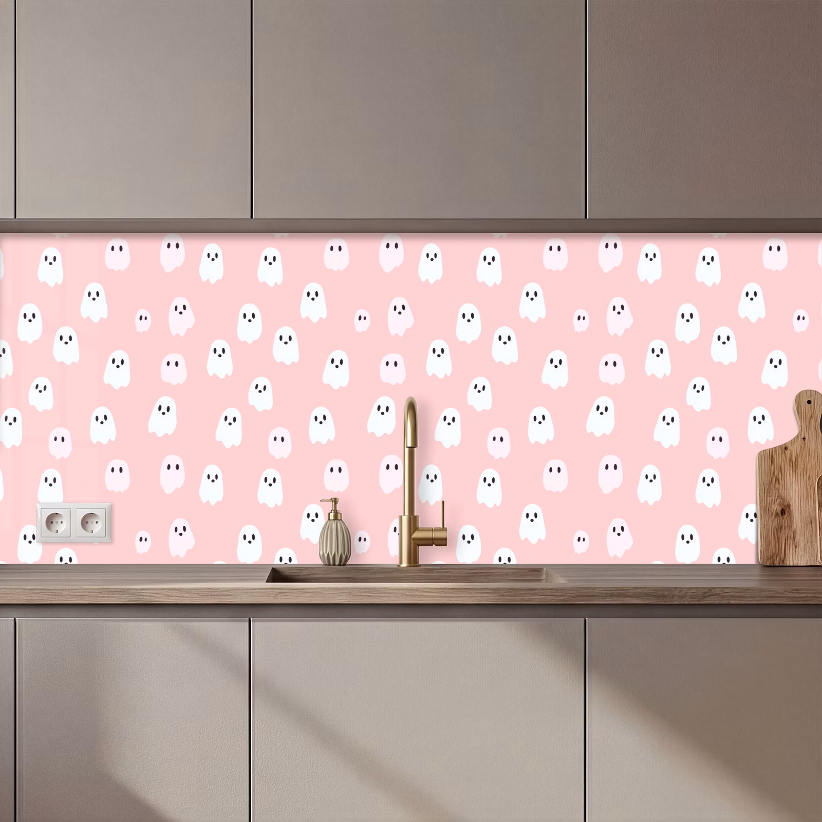 Spatscherm keuken - Spookjes - Patroon - Roze — 1