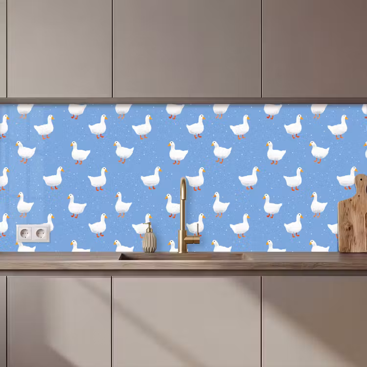 Spatscherm keuken - Ganzen - Elegant - Blauw — 1