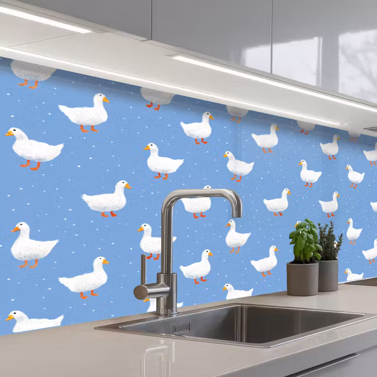 Spatscherm keuken - Ganzen - Elegant - Blauw — 2