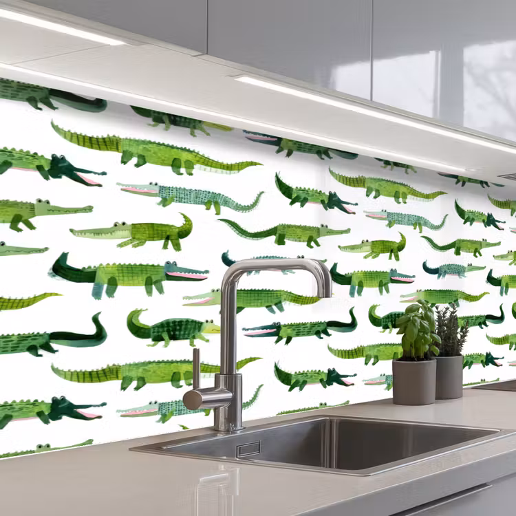 Spatscherm keuken - krokodillen - Speels - Groen — 2