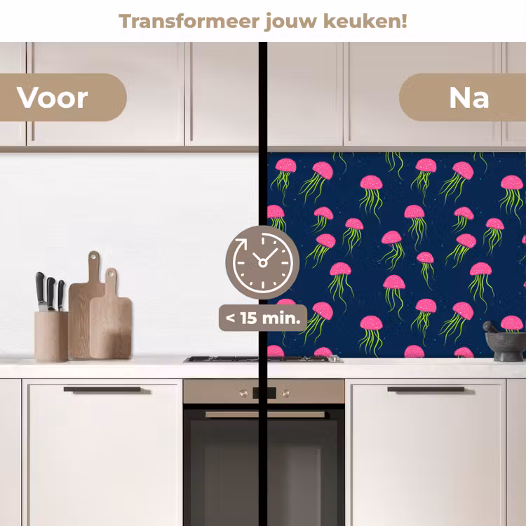 Spatscherm keuken - Kwallen - Diepzee - Neon — 3