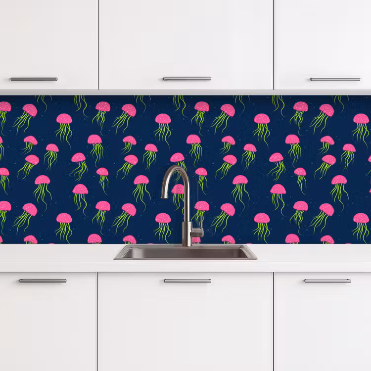 Spatscherm keuken - Kwallen - Diepzee - Neon — 4