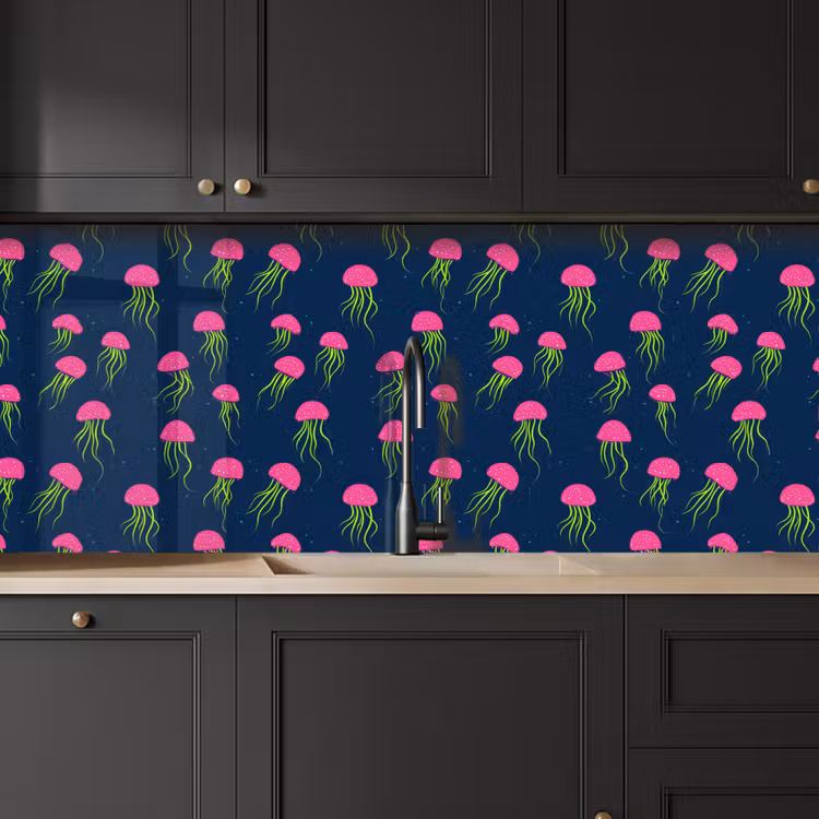 Spatscherm keuken - Kwallen - Diepzee - Neon — 6