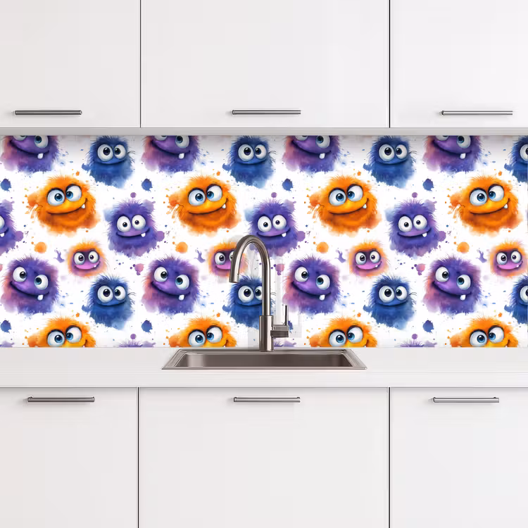 Spatscherm keuken - Monstertjes - Aquarel - Kleurrijk — 4