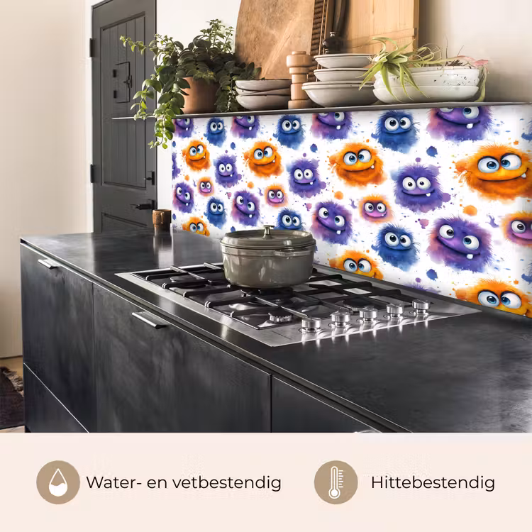 Spatscherm keuken - Monstertjes - Aquarel - Kleurrijk — 5