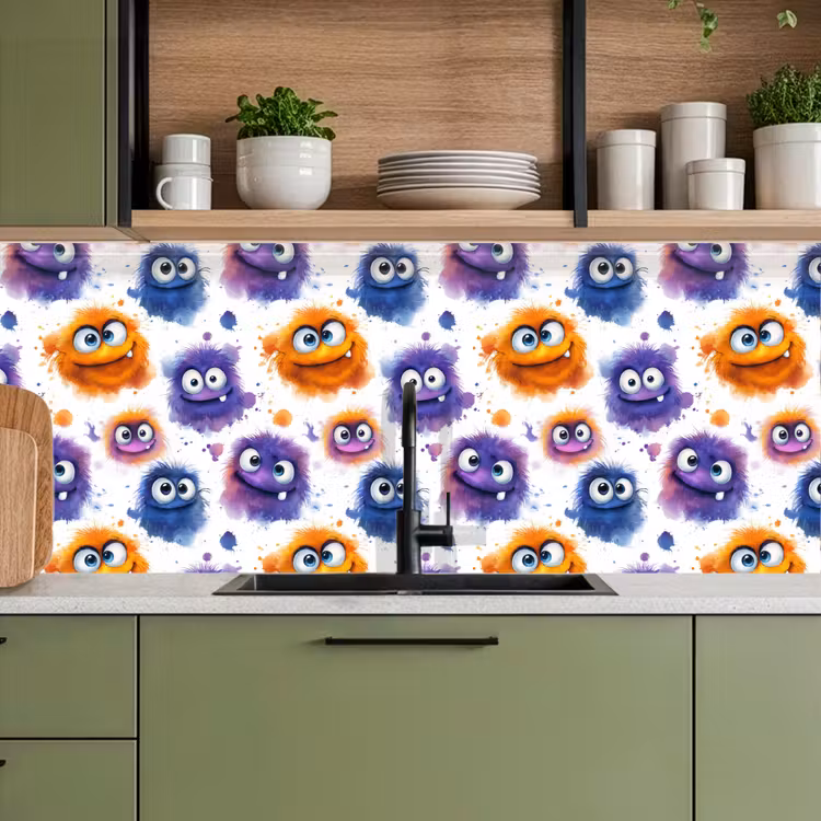 Spatscherm keuken - Monstertjes - Aquarel - Kleurrijk — 7