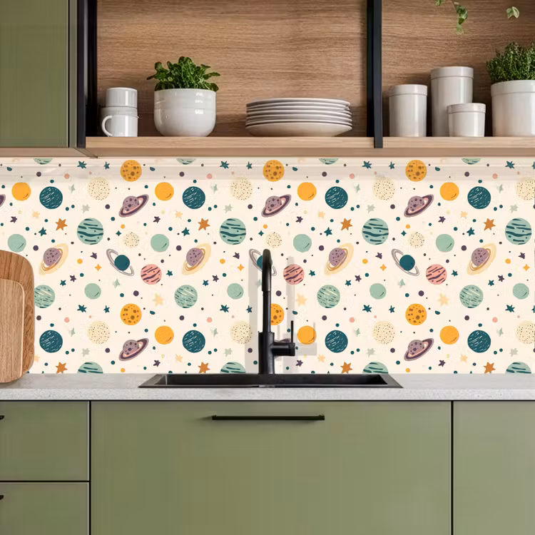 Spatscherm keuken - Planeten - Retro - Kleurrijk — 7