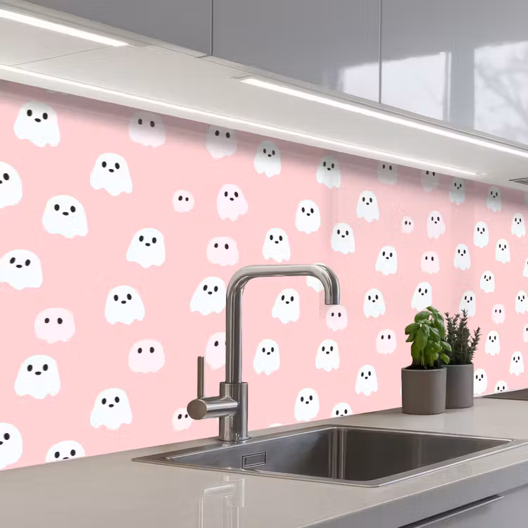 Spatscherm keuken - Spookjes - Patroon - Roze — 2