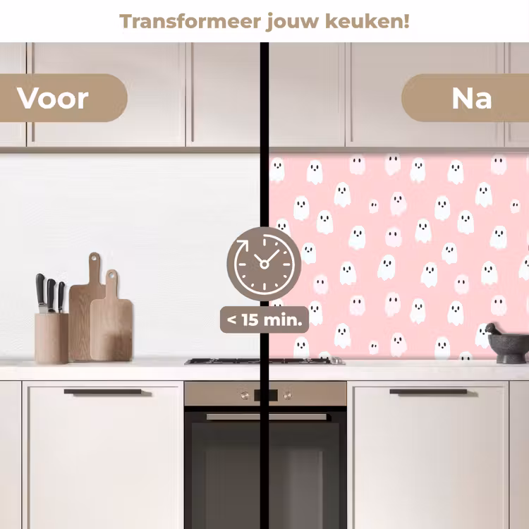 Spatscherm keuken - Spookjes - Patroon - Roze — 3