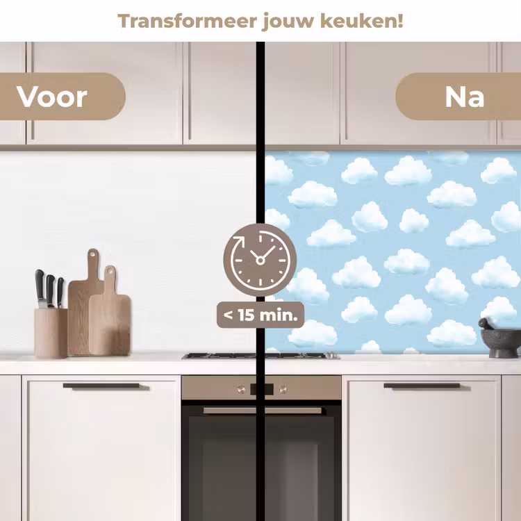 Spatscherm keuken - Wolken - Illustratie - Blauw — 3