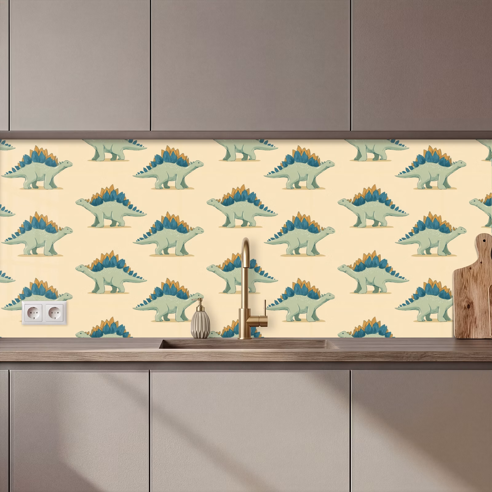 Spatscherm keuken - Dino - Patroon - Groen — 1