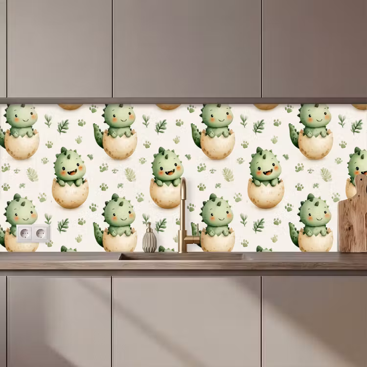 Spatscherm keuken - Dino - Eieren - Groen — 1