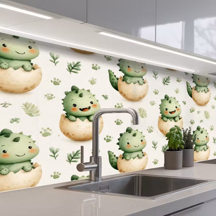 Spatscherm keuken - Dino - Eieren - Groen — 2
