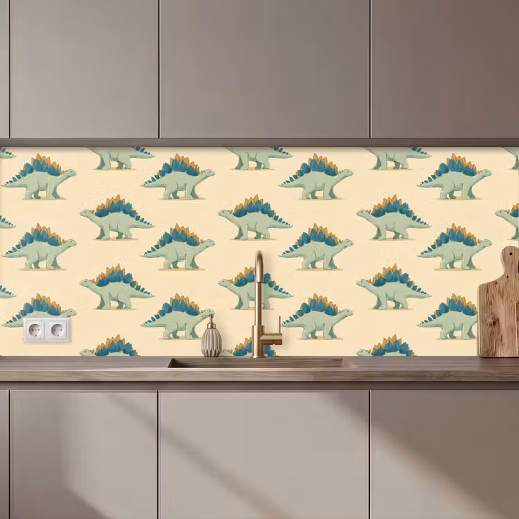 Spatscherm keuken - Dino - Patroon - Groen — 1